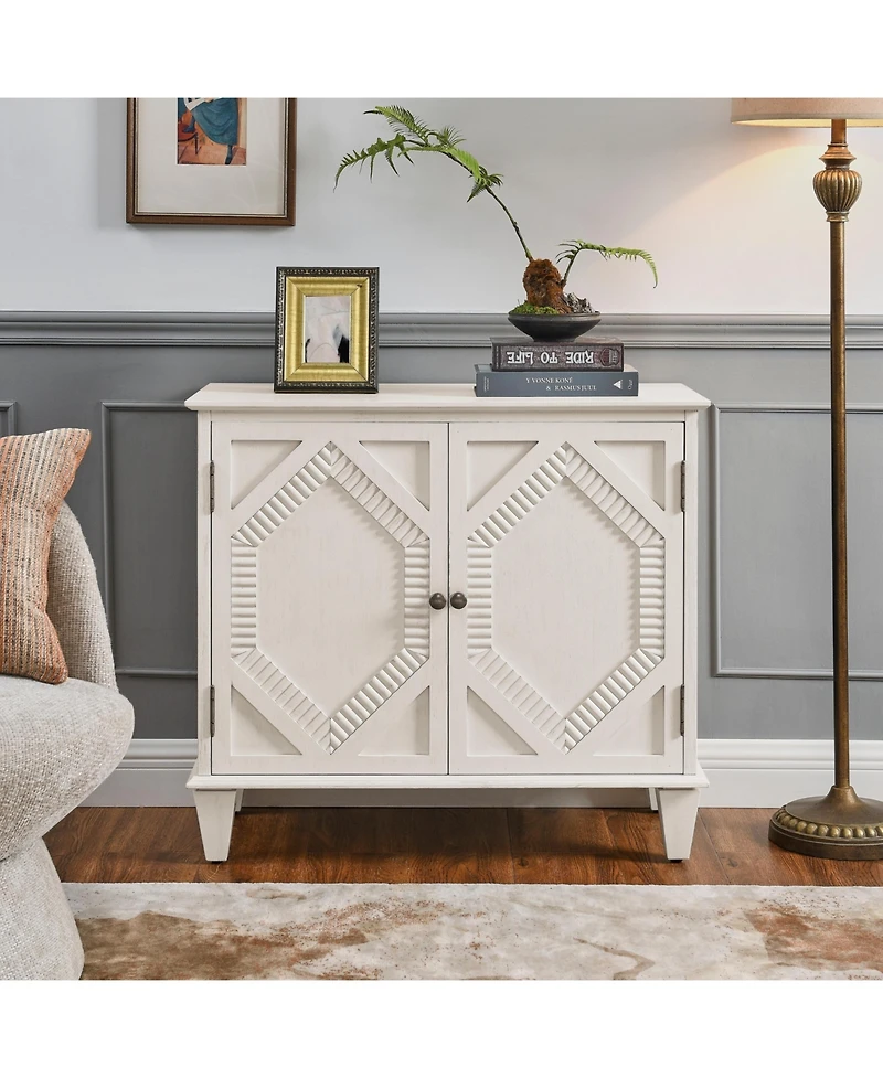 Casainc 33.6" Retro Wooden Storage Cabinet Symmetrical Geometric Display Cabinets