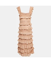 Pre-Owned Zimmermann Women's Beige Stretch Knit Illustration Frilled Dress