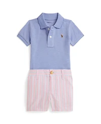 Polo Ralph Lauren Baby Boys' Oxford Mesh Shirt and Striped Shorts, 2-Piece Set