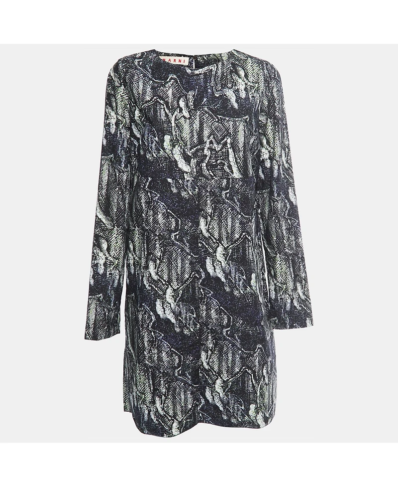 Pre-Owned Marni Women's Black Printed Cotton Full Sleeve Short Dress
