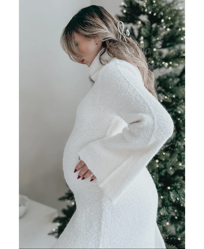 Pinkblush Maternity Ivory Turtleneck Bell Sleeve Sweater Dress