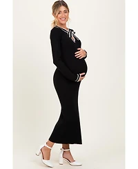 Pinkblush Maternity Black Tie Neck Sweater Midi Dress