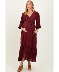 Pinkblush Maternity Burgundy Swiss Dot Button Down Maxi Dress