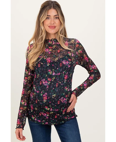Pinkblush Maternity Black Floral Lace Long Sleeve Top