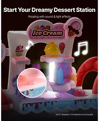 Mecale Ice Cream Cart for Kids, 27 Pcs Pretend Play Store with Storage Trolley, Sound & Light, Pretend Money, Educational Toy 3+ Pink