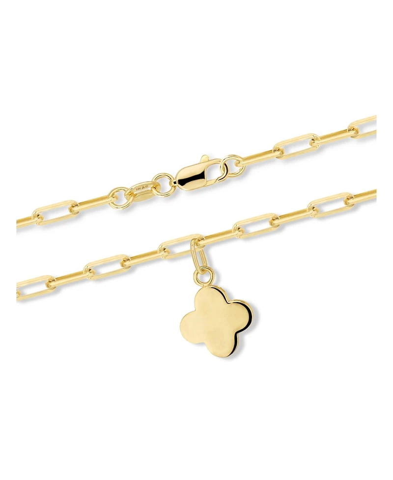 Devata Clover Charm with Paperclip Chain Bracelet in 14K Gold, 7.5 in, approx. 3.5 grams.