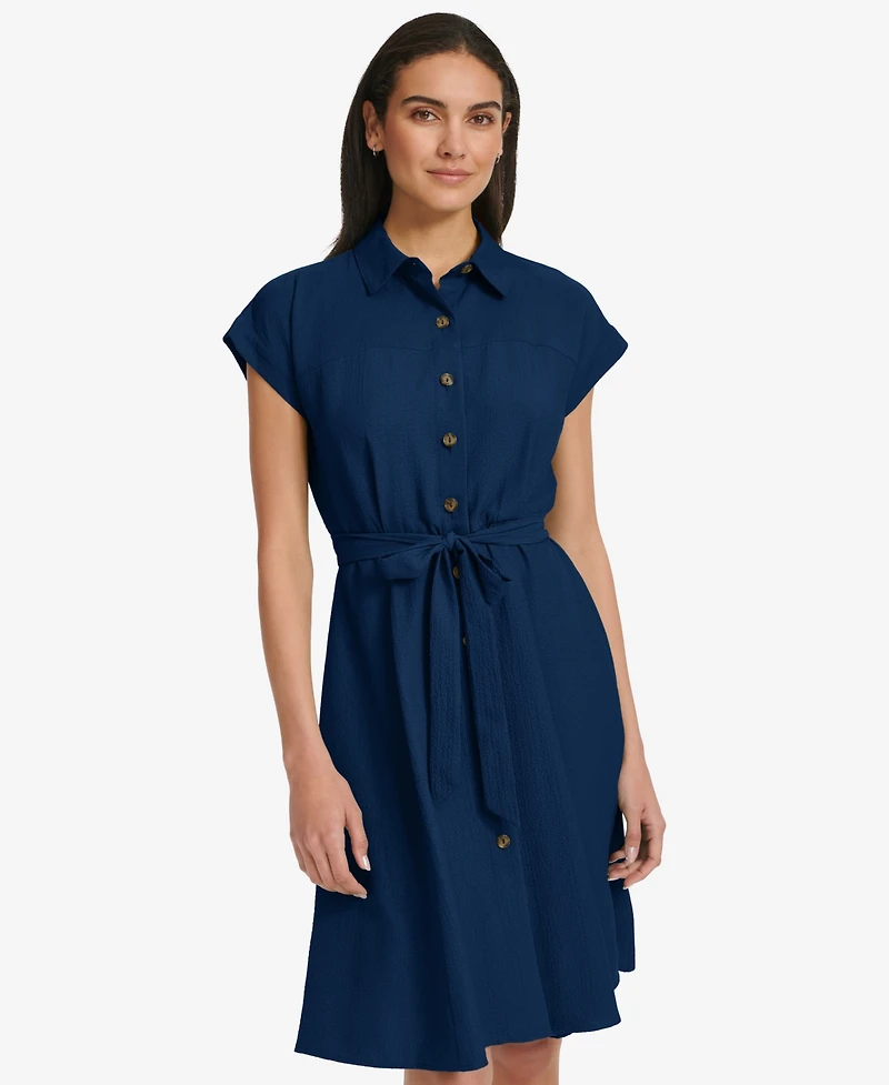 Calvin Klein Women's Belted Cap-Sleeve Shirtdress