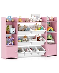 4-Tier Large Storage Cabinet with 6 Cubbies & 8 Removable Bins Bookshelf