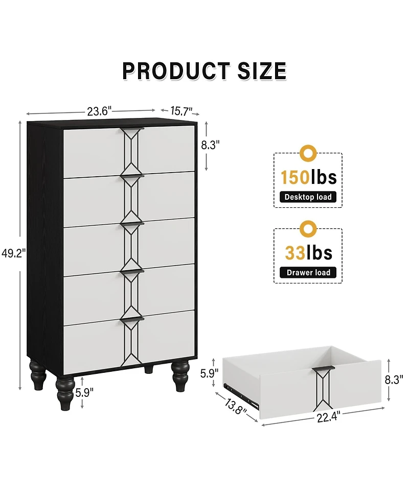 Gaomon 5 Drawer Dresser with Vintage Pattern Design, Modern and Stylish Dresser