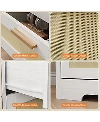12-Drawer Rattan Bedroom Dresser, Modern Wood Storage Chest with Woven Panel Fronts for Nursery, Entryway, or Living Room, Natural