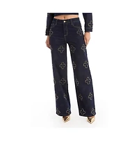 The Noli Shop Women's Kaia Studded High Rise Jean - Indigo