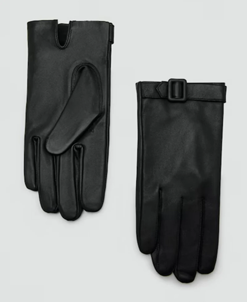 Mango Women's Buckle Leather Gloves