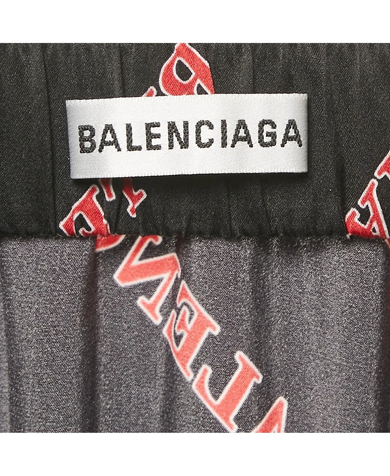 Pre-Owned Balenciaga Women's Black Logo Print Satin Silk Asymmetric Midi Skirt