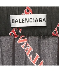 Pre-Owned Balenciaga Women's Black Logo Print Satin Silk Asymmetric Midi Skirt