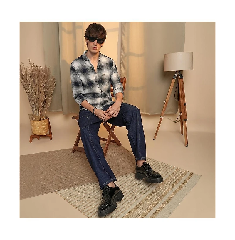 Campus Sutra Men's Charcoal Black & Ivory White Ombre Buffalo Check Shirt