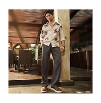 Campus Sutra Men's Ecru Beige & Midnight Black Withering Flora Imprint Shirt