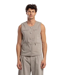 Pcfg Women's Men's Cotton-Blend Woven Zip-Detail Vest