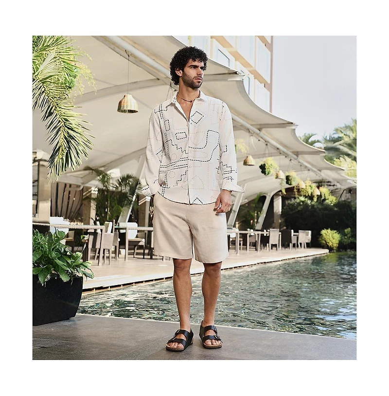 Campus Sutra Men's Off-White & Navy Blue Thread-Lines Shirt