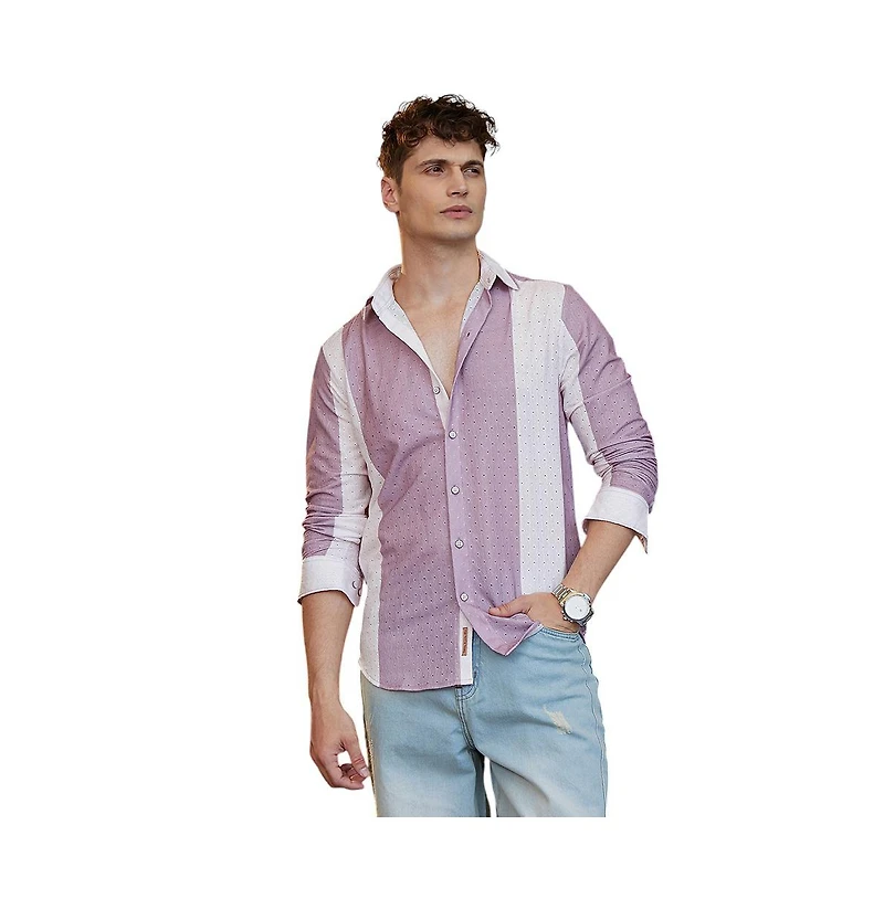 Campus Sutra Men's Mauve Purple & Daisy White Panel-Tactile Shirt