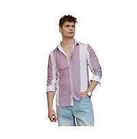 Campus Sutra Men's Mauve Purple & Daisy White Panel-Tactile Shirt