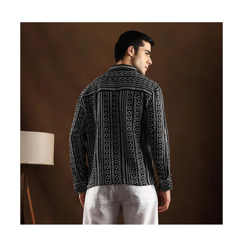 Campus Sutra Men's Onyx Black Folk-Weave Shirt