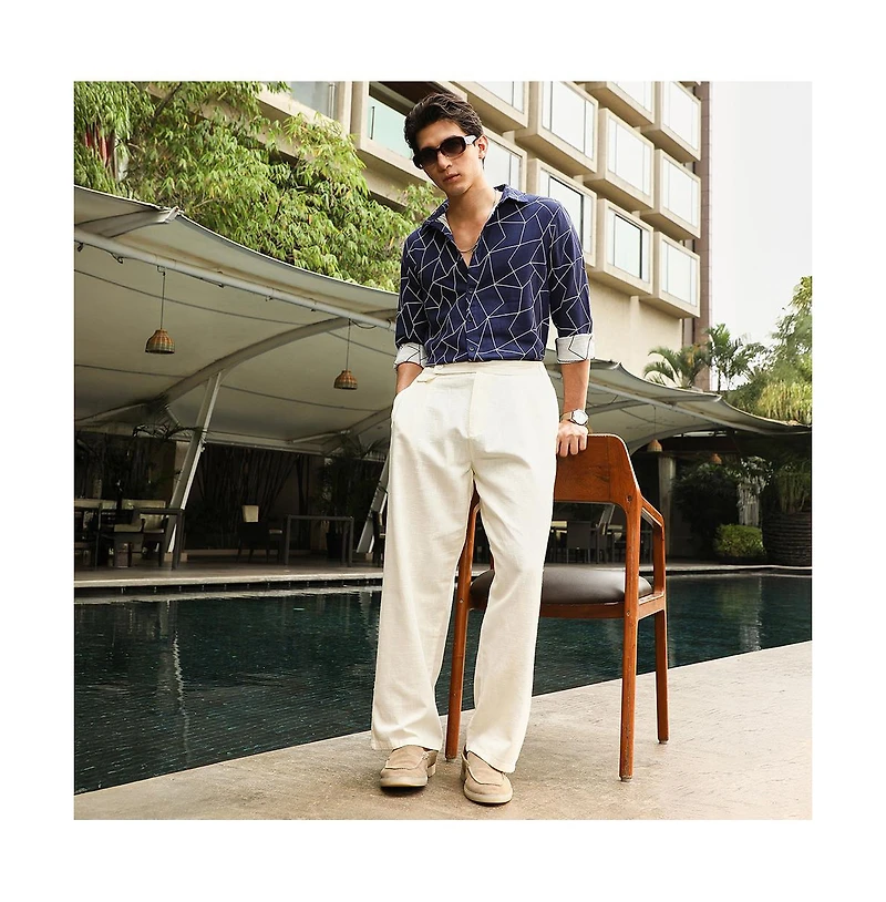 Campus Sutra Men's Indigo Blue Mosaic-Jacquard Shirt