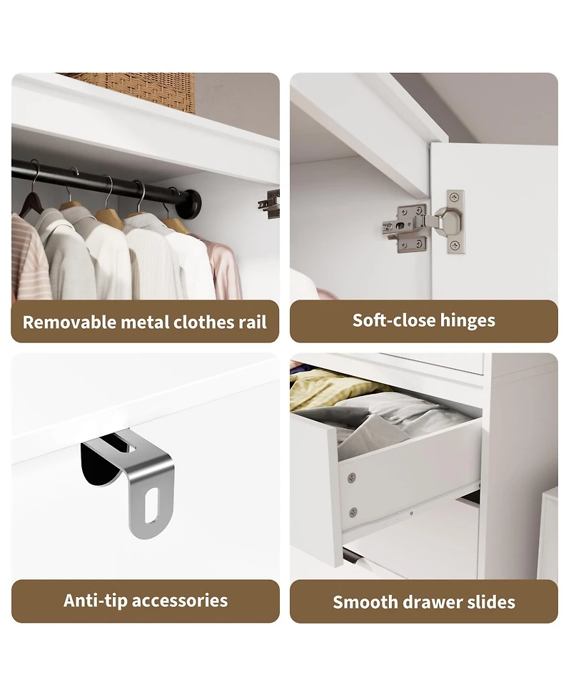 gaomon Armoire Wardrobe Closet, 69.5" Wooden Wardrobe Cabinet with 3 Drawers, Hanging Rod, 2 Doors Clothing Storage Cabinet