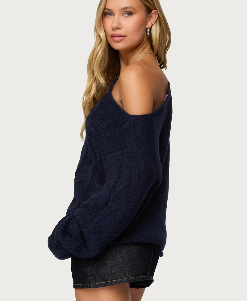 Edikted Women's Nellie Off Shoulder Cable Knit Sweater