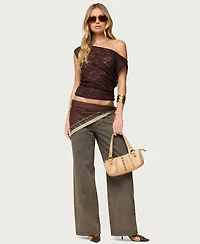 Edikted Women's Kessa Sheer Lace Off Shoulder Top