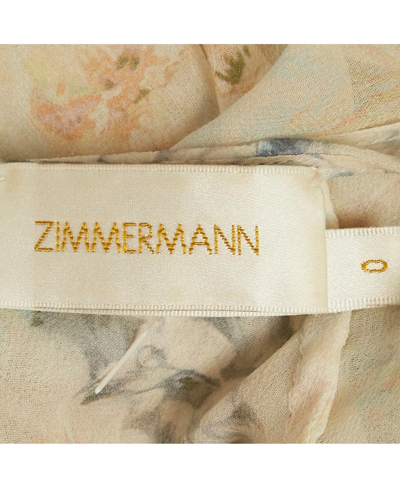 Pre-Owned Zimmermann Women's Cream Floral Print Silk Ruffled Playsuit