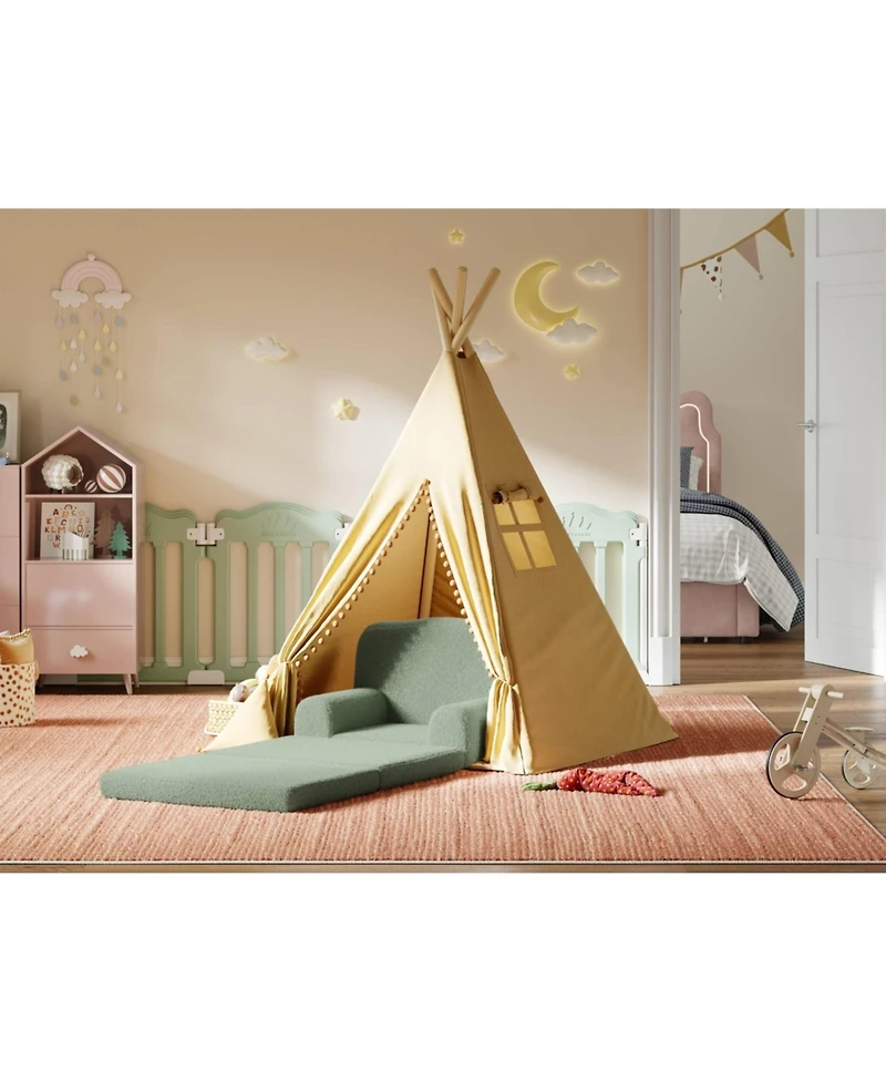 gaomon Kids Sofa Chair, Sherpa Convertible Toddler Couch with Washable Cover, Crown Design Comfy Children's Reading Chair