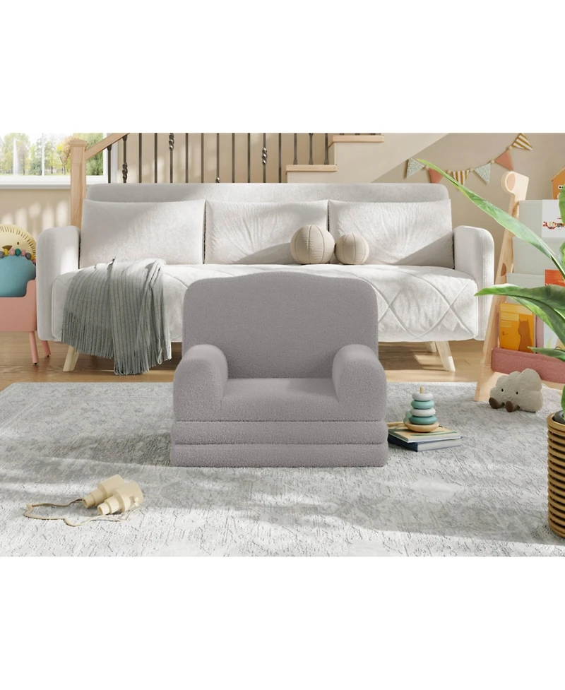 gaomon Kids Sofa Chair, Sherpa Convertible Toddler Couch with Washable Cover, Crown Design Comfy Children's Reading Chair