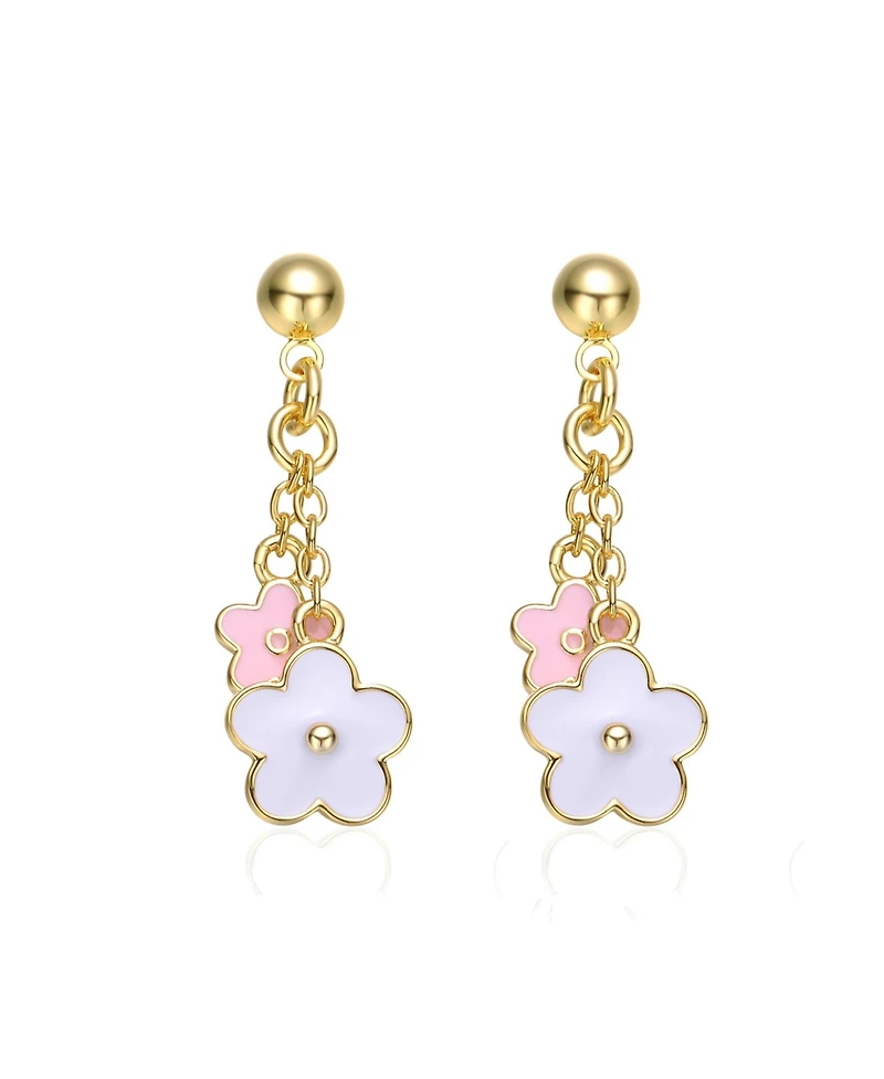 GiGiGirl Kids 14k Yellow Gold Plated Flower Enamel Drop Earrings