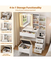gaomon Vanity Desk with Sliding Mirror and Lights, Modern Makeup Table 4 Drawers 7 Storage Shelves