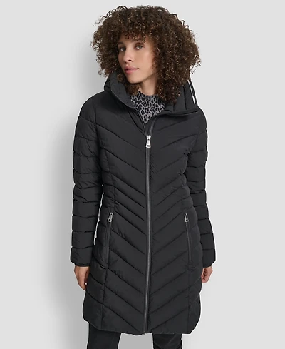 Dkny Women's Chevron Stand Collar Coat