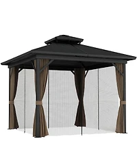 Outsunny 10' x 10' Hardtop Gazebo with Netting & Sidewalls,