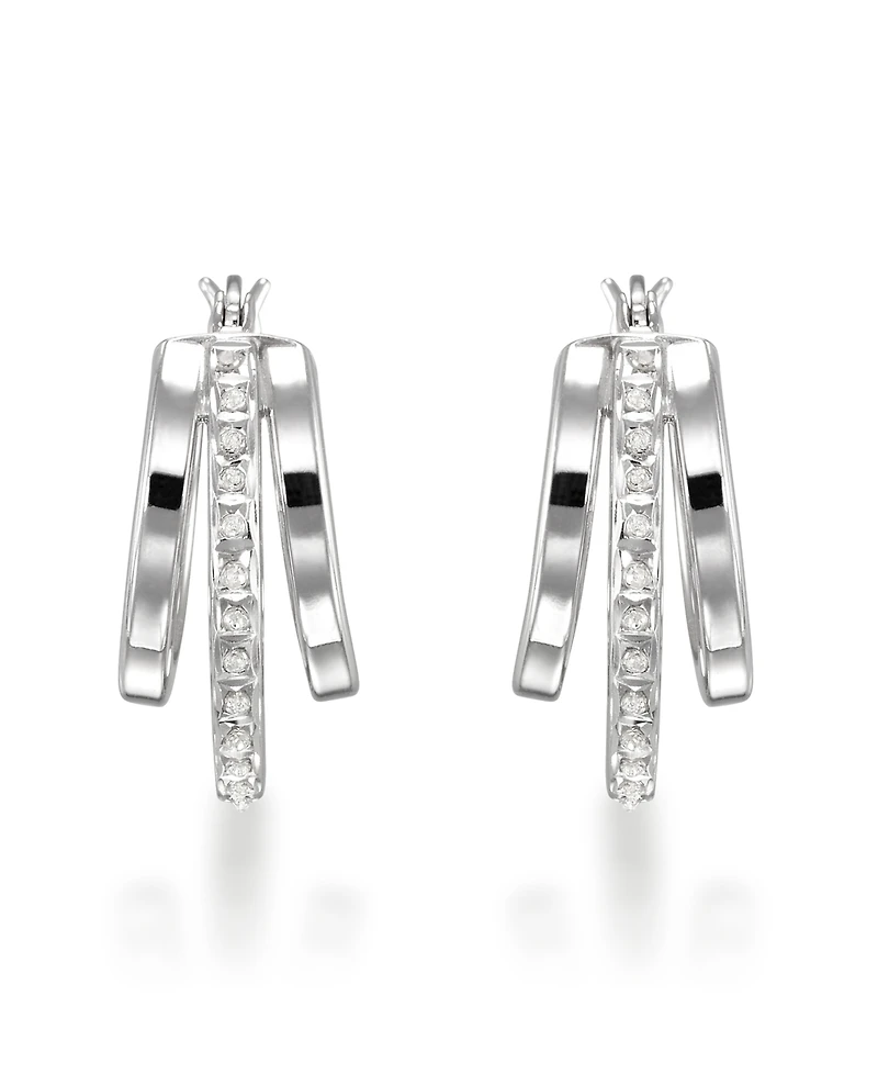 Macy's Diamond Accent Double Hoop Earrings (0.01 ct. t.w.) in Sterling Silver