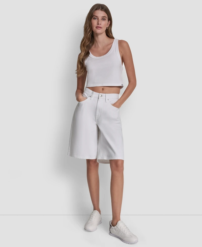 Dkny Jeans Women's High Rise Relaxed Cotton Denim Bermuda Shorts