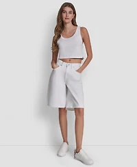 Dkny Jeans Women's High Rise Relaxed Cotton Denim Bermuda Shorts