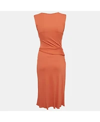 Pre-Owned Salvatore Ferragamo Women's Orange Jersey Plunging Neck Midi Dress
