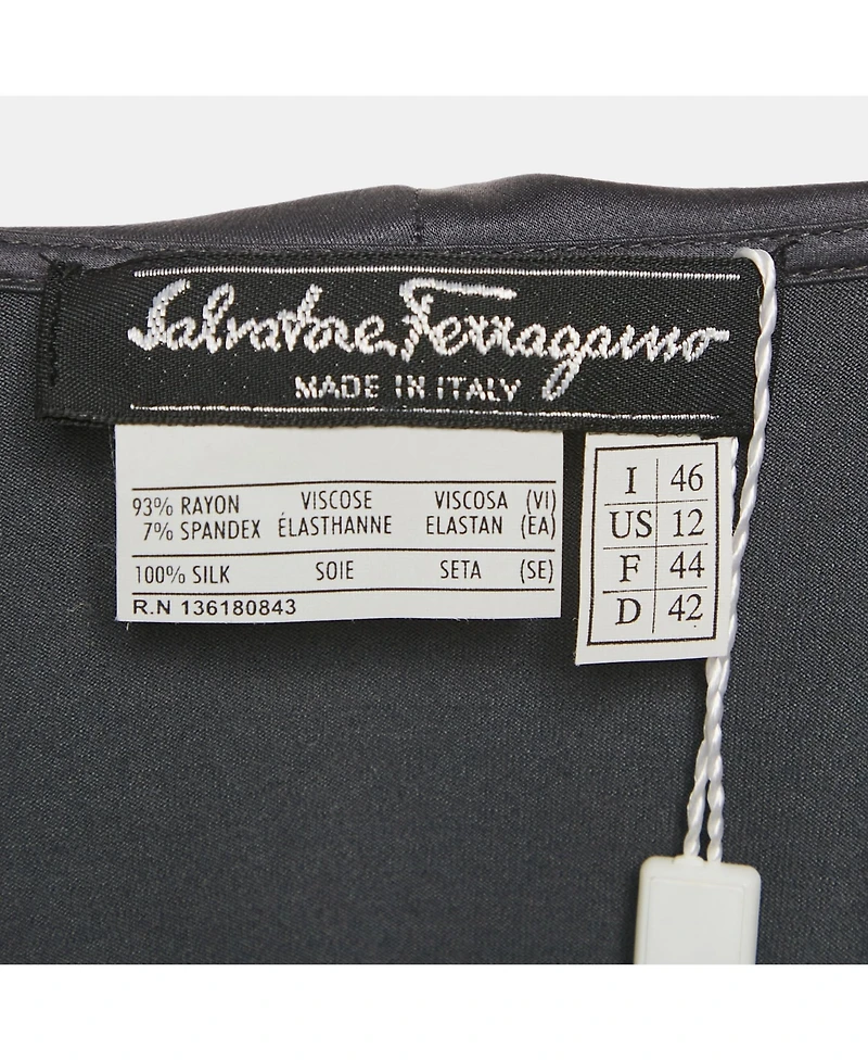 Pre-Owned Salvatore Ferragamo Women's Grey Knit & Silk Ruffle Neck Top