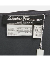 Pre-Owned Salvatore Ferragamo Women's Grey Knit & Silk Ruffle Neck Top