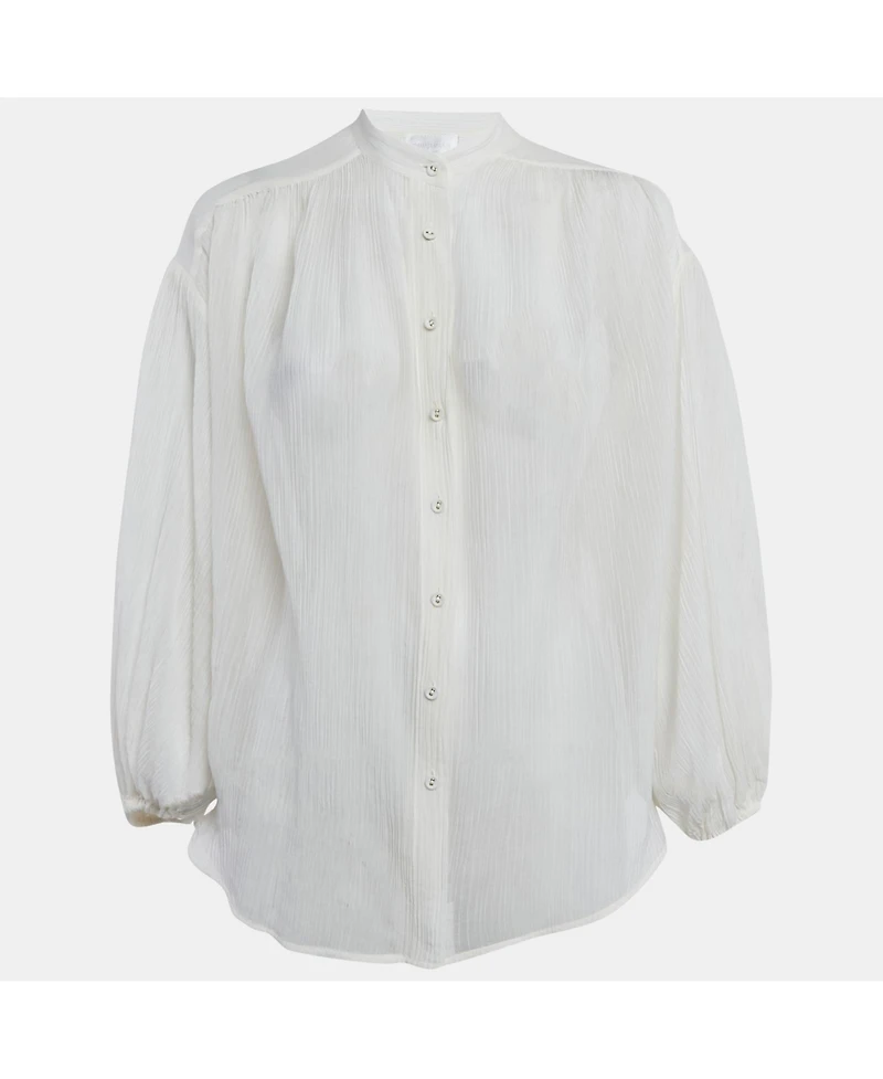 Pre-Owned Zimmermann Women's White Crinkle Cotton Voile Loose Fit Shirt