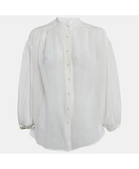 Pre-Owned Zimmermann Women's White Crinkle Cotton Voile Loose Fit Shirt
