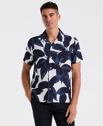 Perry Ellis Men's Tropical Plant Print Camp-Collar Shirt