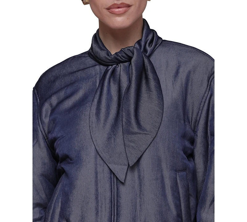 Avec Les Filles Women's Scarf Tie Neck Bomber Jacket