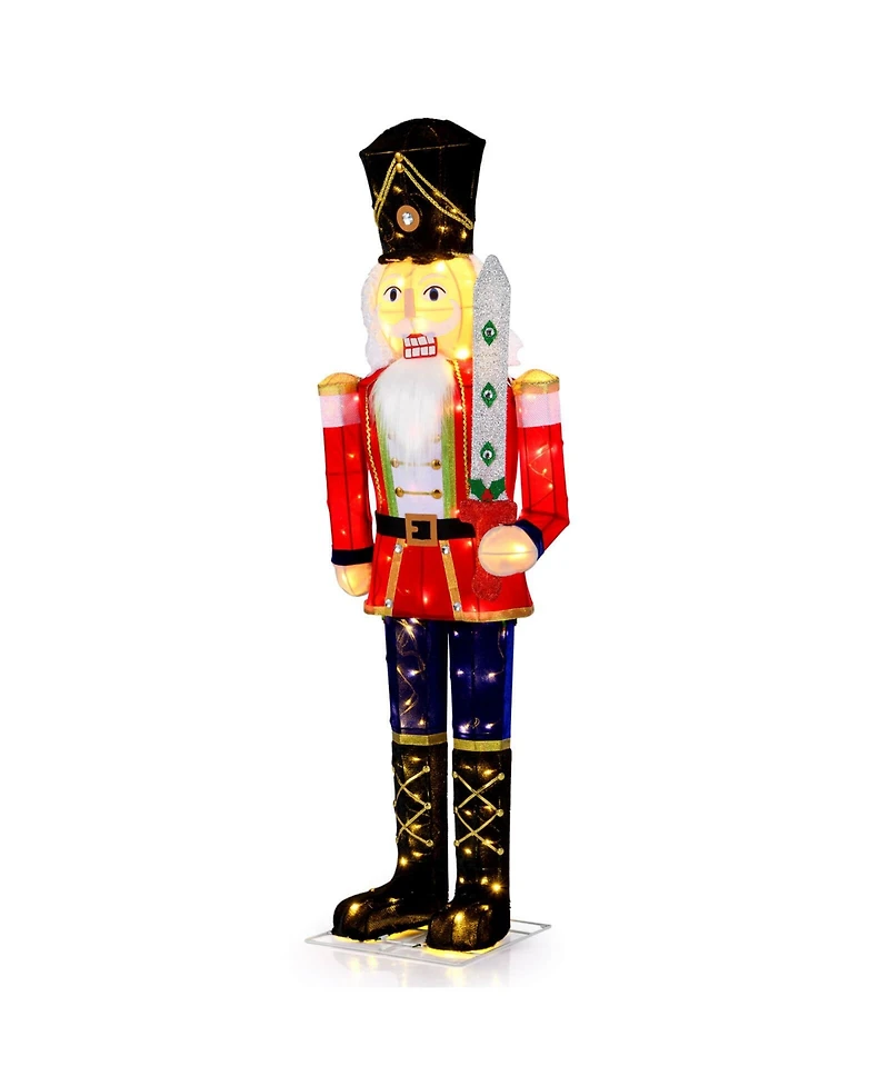 Costway 5 Ft Lighted Nutcracker Soldier Outdoor Christmas Decoration with Glitter Sword