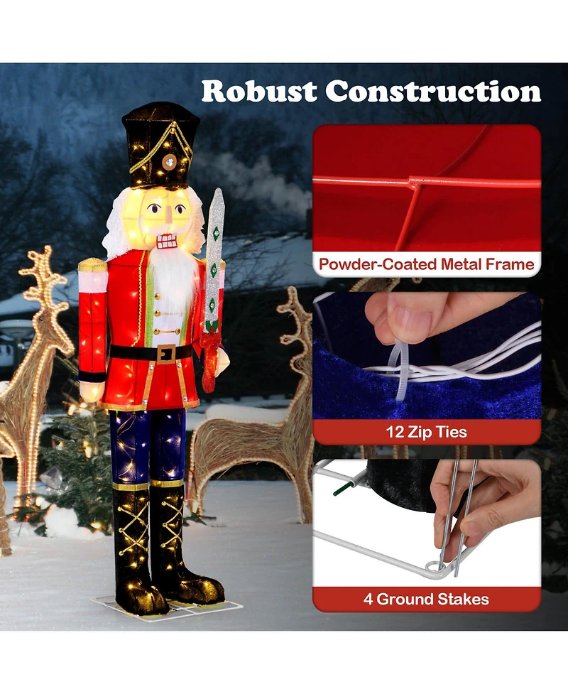 Costway 5 Ft Lighted Nutcracker Soldier Outdoor Christmas Decoration with Glitter Sword
