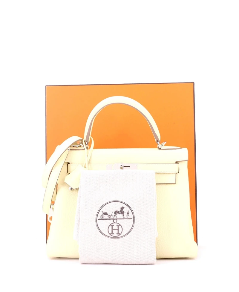 Pre-Owned HERMES Kelly 28 Handbag Yellow Clemence with Palladium Hardware