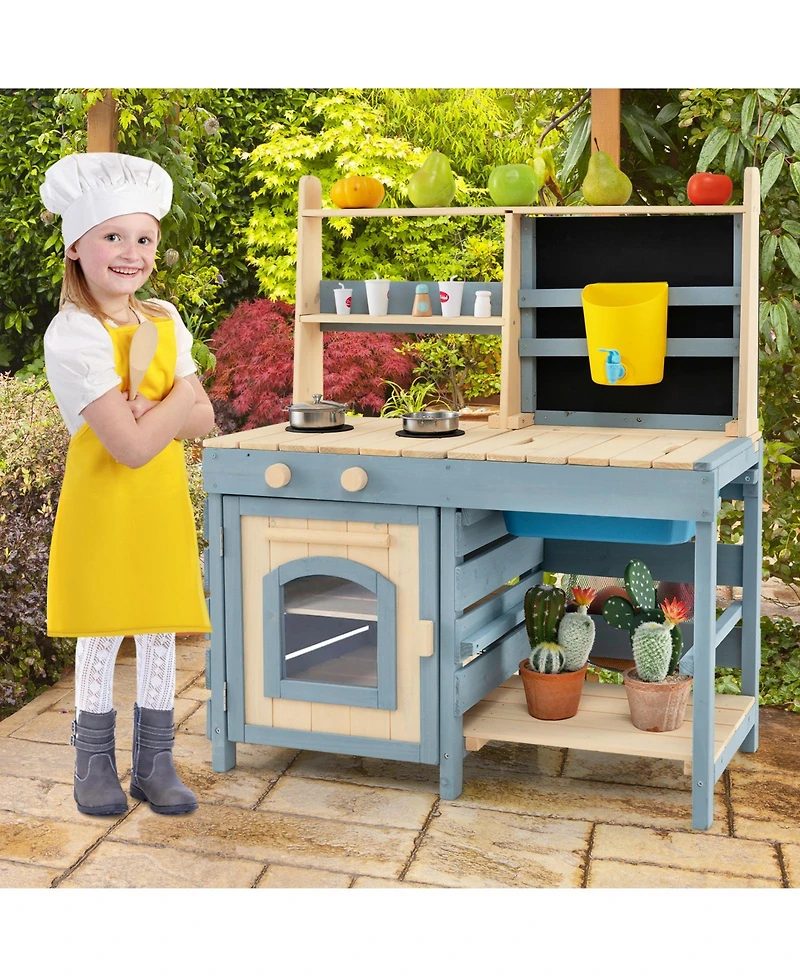 Skonyon 2-In-1 Outdoor Mud Kitchen with Faucet and Extra Chalkboard